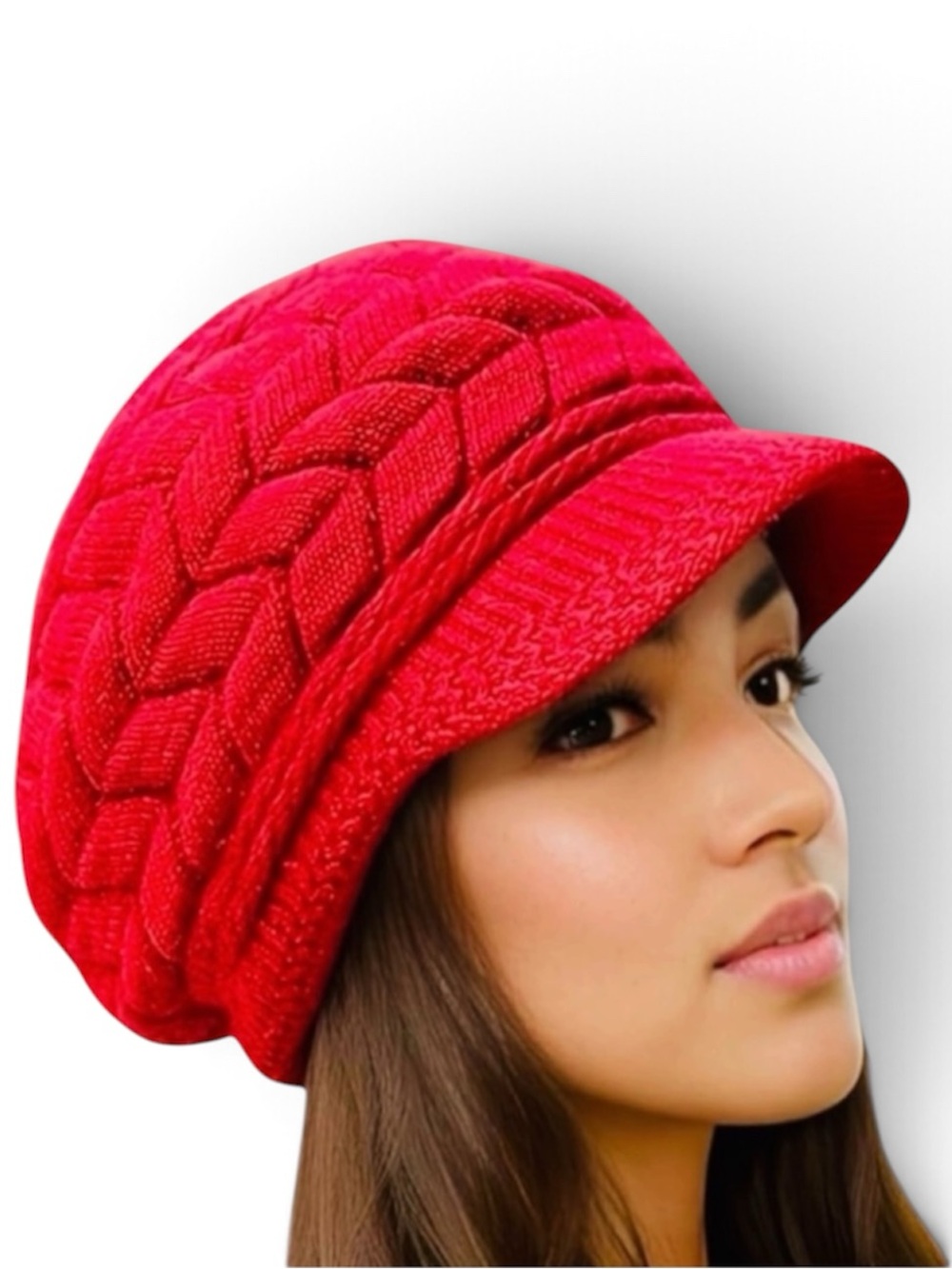 🔥🔥🆕Braided Red Knit beret Hat Fleeced Lined